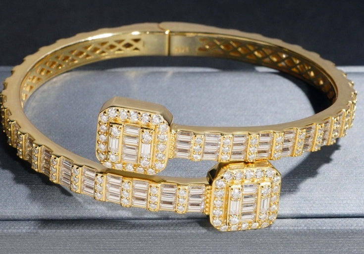 Square Moissanite Bangle Bracelet – 925 Sterling Silver