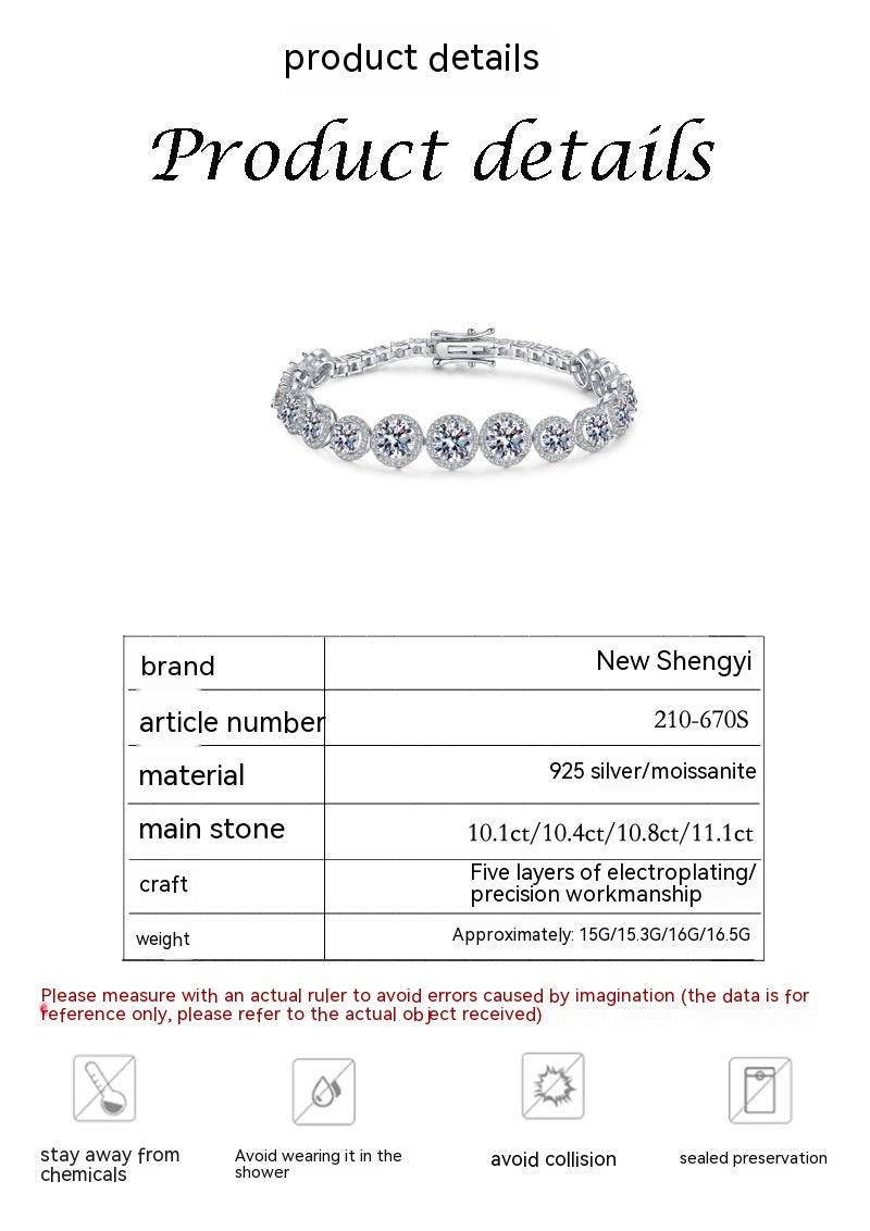 Women’s 925 Sterling Silver Moissanite Tennis Bracelet – Full Inlaid Sparkling Luxury Jewelry