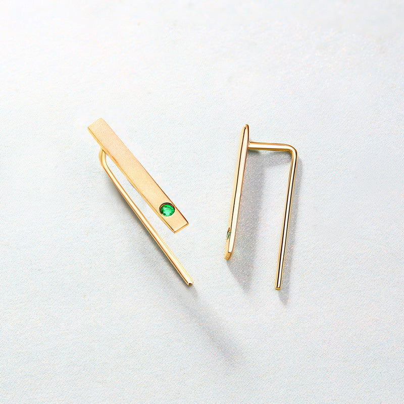 Natural Emerald 14K Gold Minimalist Bar Earrings | Thin Modern Fine Jewelry