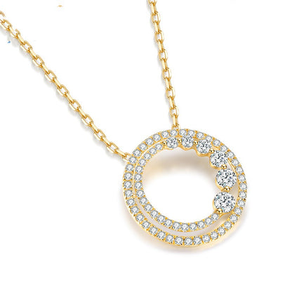 18K Gold Moissanite Circle Necklace | Pavé Eternity Pendant