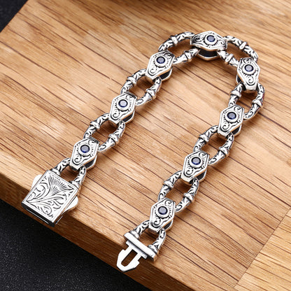 Men’s 925 Sterling Silver Embossed Bracelet | Artisan Statement Jewelry