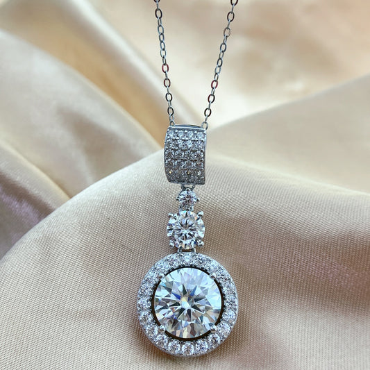 Moissanite Halo Drop Necklace in 925 Sterling Silver