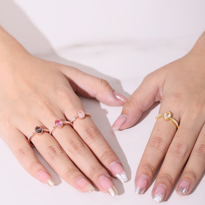 Pink Corundum Inlay Ring | Rose Gold-Plated Sterling Silver Jewelry