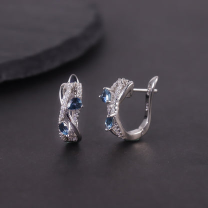 Natural Blue Topaz & Green Chalcedony Earrings | S925 Sterling Silver Inlaid Gemstones