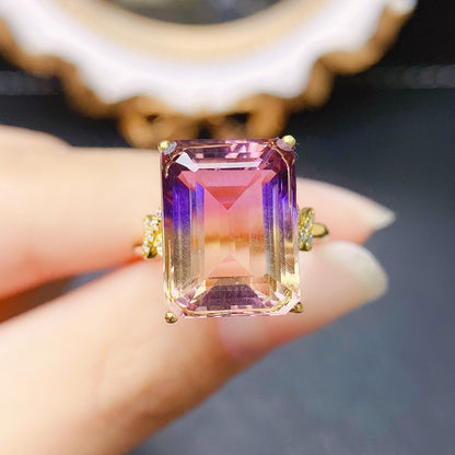 Natural Ametrine Emerald-Cut Ring | S925 Sterling Silver
