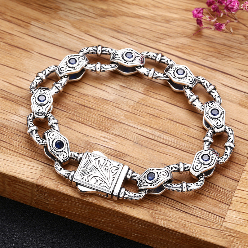 Men’s 925 Sterling Silver Embossed Bracelet | Artisan Statement Jewelry