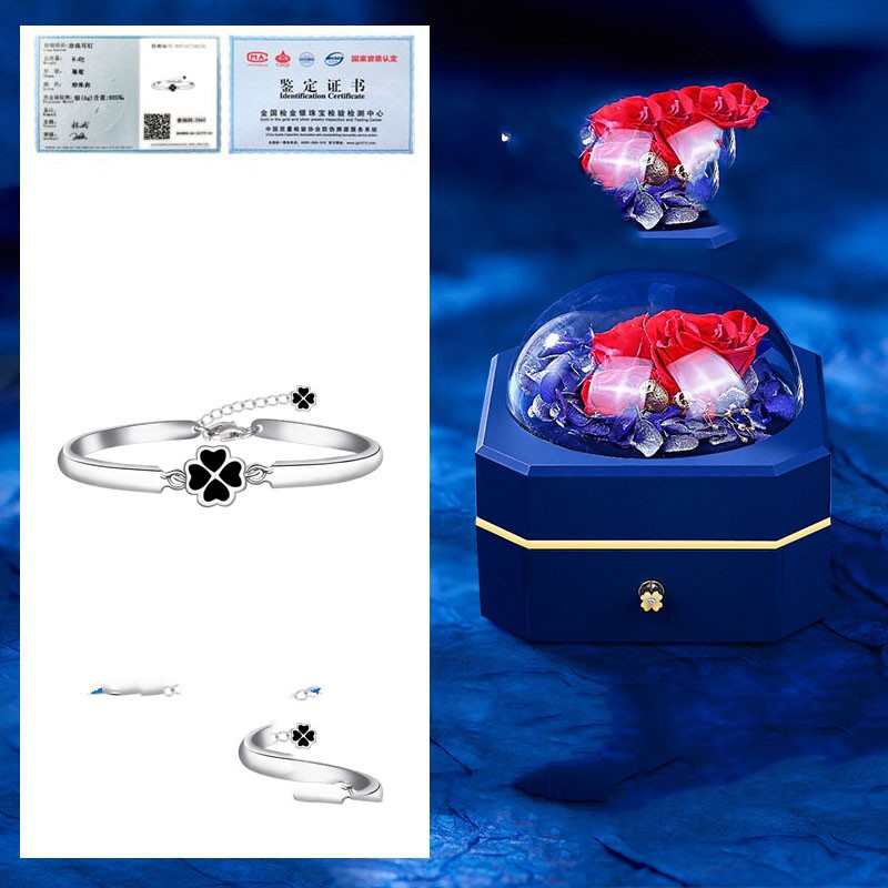 Lucky Clover Rose Bracelet | Solid 999 Silver Gift Edition