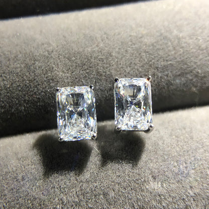 Simulated Diamond Zircon Stud Earrings | Rectangular Four-Prong Setting