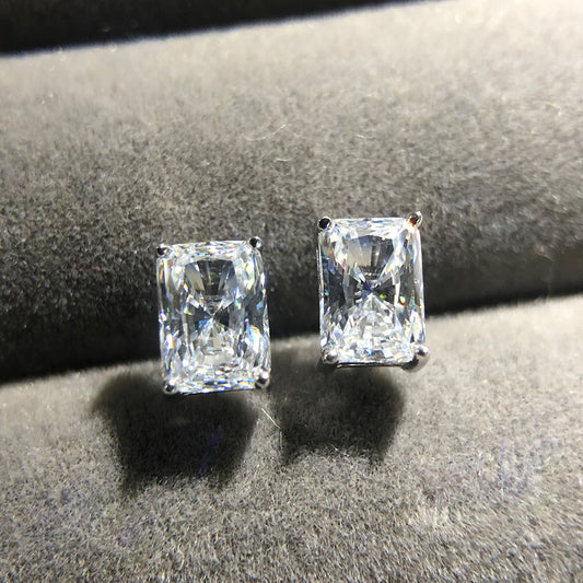 Simulated Diamond Zircon Stud Earrings | Rectangular Four-Prong Setting