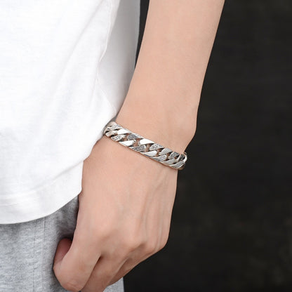 Men’s S925 Sterling Silver Rattan Pattern Chain Bracelet | Bold Personalized Jewelry