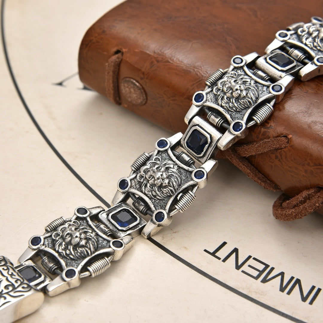 Men’s Sterling Silver Lion Bracelet with Zircon | Luxury Statement Jewelry