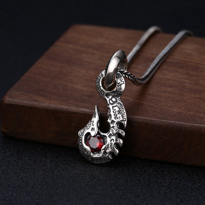 Men’s S925 Sterling Silver Hook Pendant Necklace | Blue, Red or White Gemstone Statement Jewelry