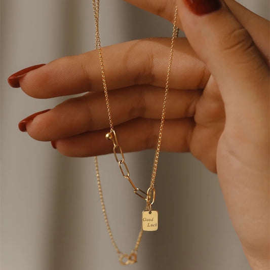 Square Charm Necklace & Bracelet Set | 18K Gold Finish
