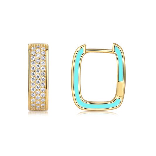 Colorful Love Moissanite Huggie Earrings | S925 Sterling Silver, 18K Gold Electroplated | Pavé Luxury Studs