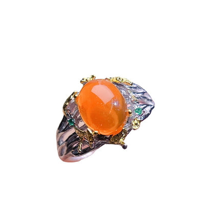 Natural Fire Opal Ring | S925 Sterling Silver