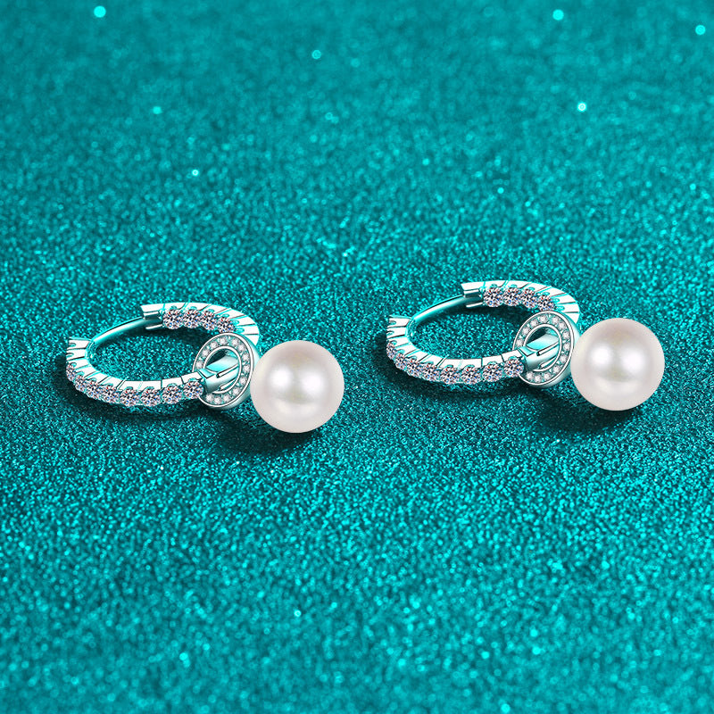 925 Sterling Silver  Pearl Earrings  Moissanite Jewelry  Women's Earrings  Silver Jewelry  Elegant Earrings  Geometric Style  Fine Jewelry