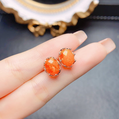 Women’s Orange Fire Opal Stud Earrings | Simple Natural Gemstone Jewelry