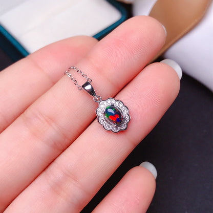 Natural Black Opal Necklace | Petite Sterling Silver Gemstone Pendant