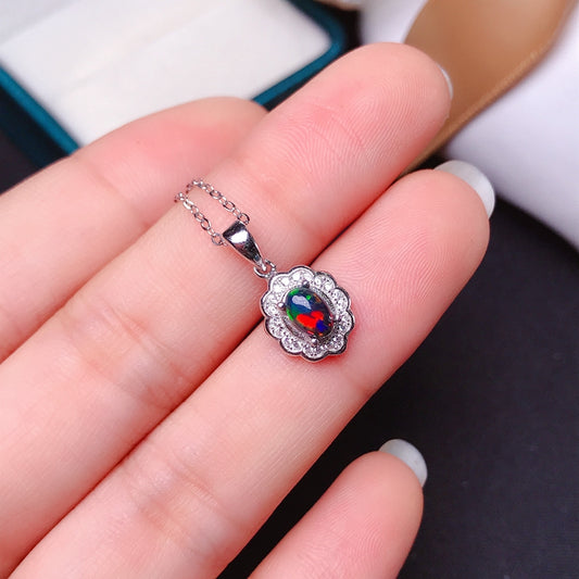 Natural Black Opal Necklace | Petite Sterling Silver Gemstone Pendant