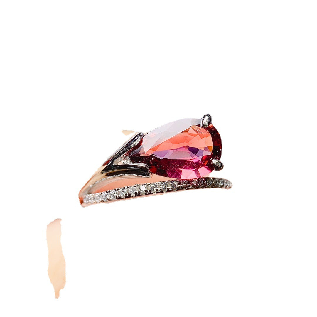 Sterling Silver Tourmaline-Color Ring | Adjustable Pink Gemstone Statement Ring