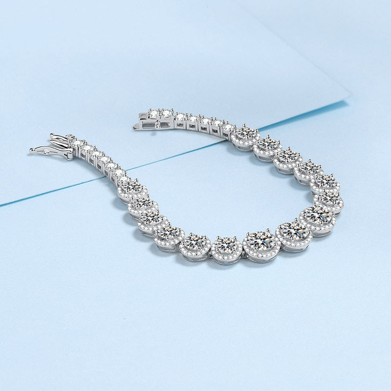 Women’s 925 Sterling Silver Moissanite Tennis Bracelet – Full Inlaid Sparkling Luxury Jewelry