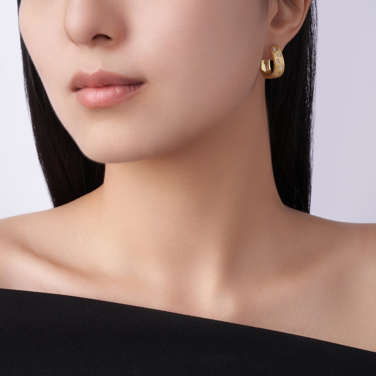 Star Track Moissanite Huggie Earrings | S925 Sterling Silver, 18K Gold Electroplated | Geometric Luxury Studs