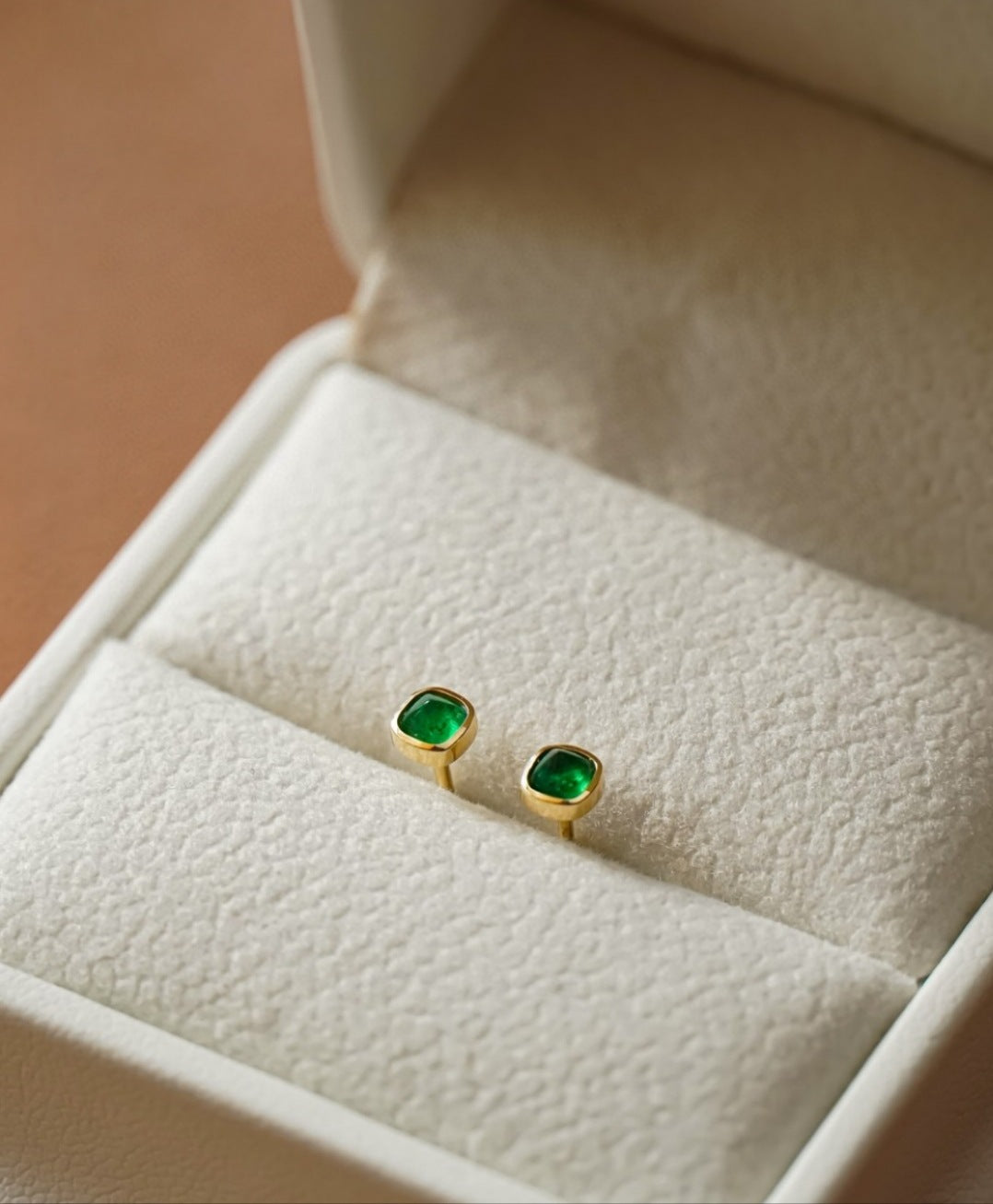 18K Gold Emerald Stud Earrings | Sugar Tower Cut Gemstone Earrings for Women