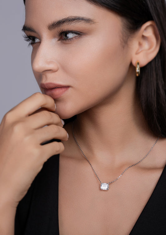 Mirage In The Mirror | Octagonal Moissanite Pendant Necklace in Sterling Silver with Platinum Plating