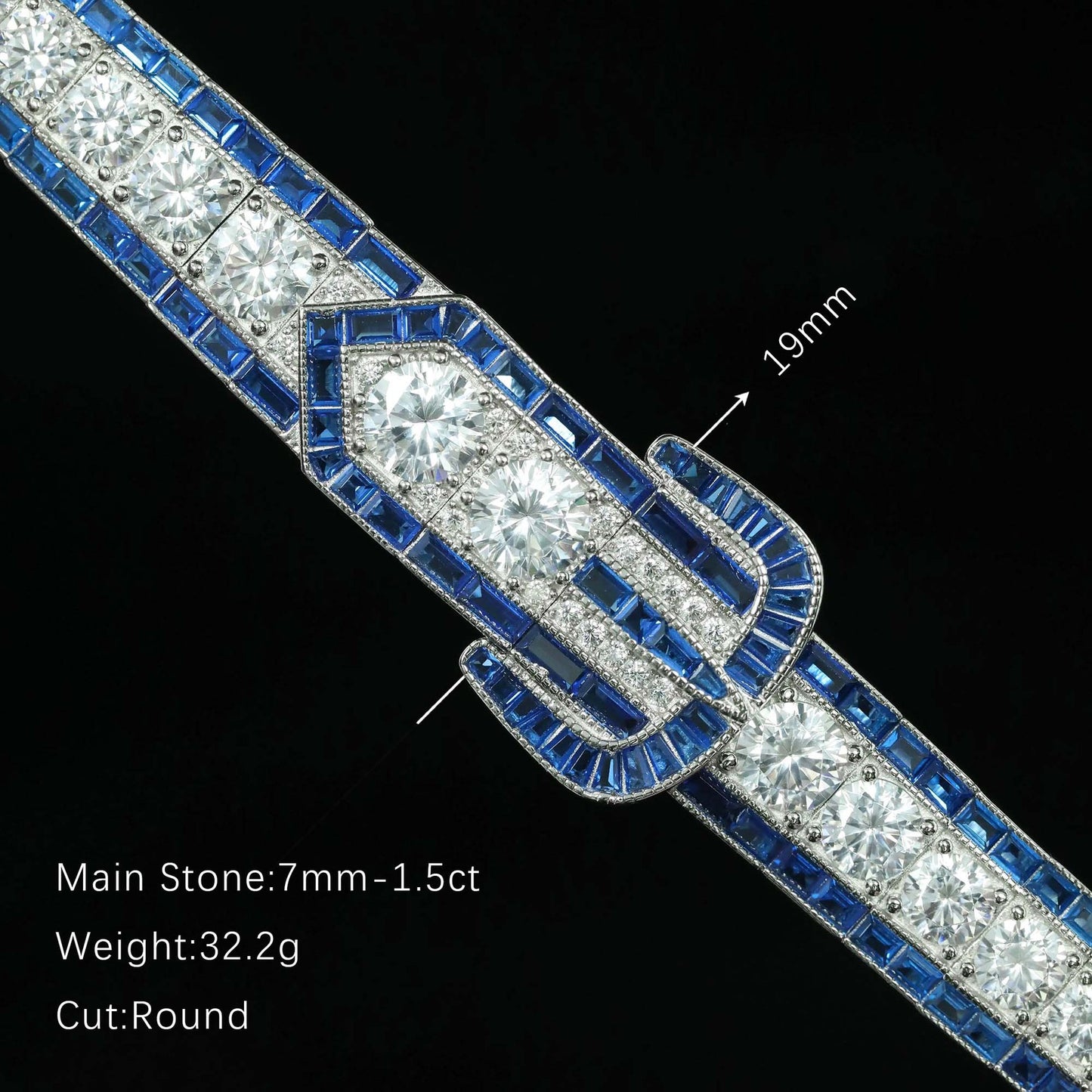 925 Sterling Silver Sapphire & Diamond-Style Statement Bracelet