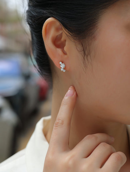 Four-Stone Moissanite Stud Earrings | Light Shadow Design in S925 Silver, Gold-Plated