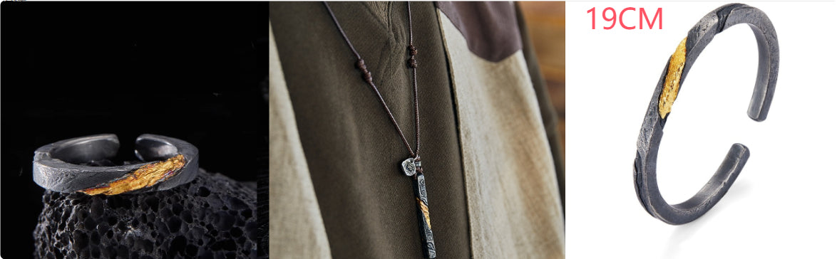 Men’s Pure Silver Personalized Bracelet | Retro Design with 24K Gold Accents